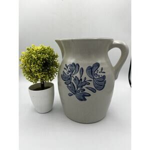 Vintage Stoneware Pitcher — Blue Floral — Pfaltzgraff Style — Repaired Chip